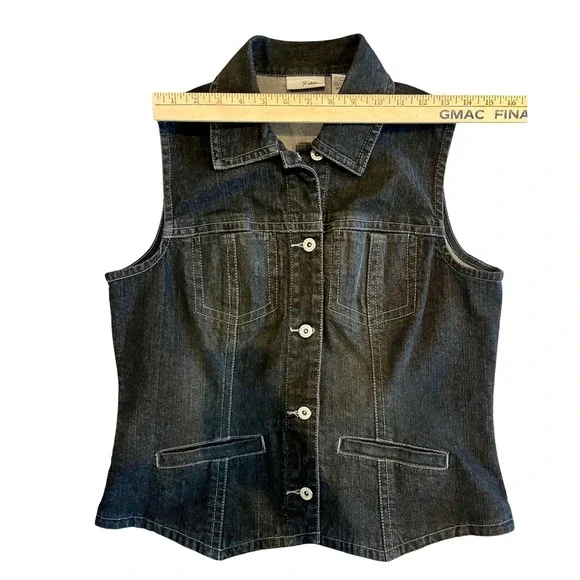 Chicos Platinum Denim Vest Women's Black Sleeveless Jean Collared Size 1 Chico's - Picture 3 of 7